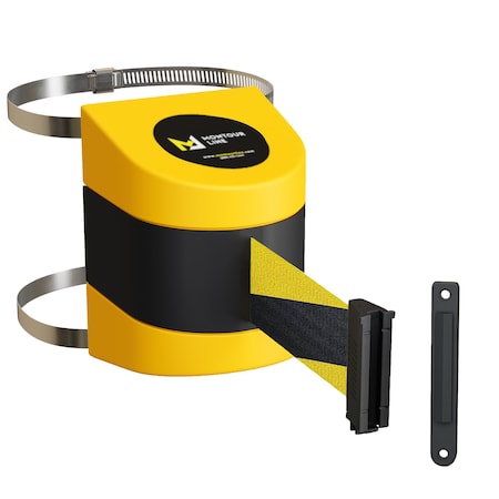 Retractable Belt Barrier Yellow Clamped Wall Mnt, 11ft Blk/Ye Belt (F)